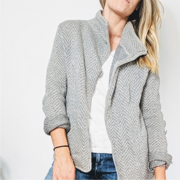 James Perse | Wool Open Front Cardigan | Grey Herringbone | XS‎ - Picture 1 of 10